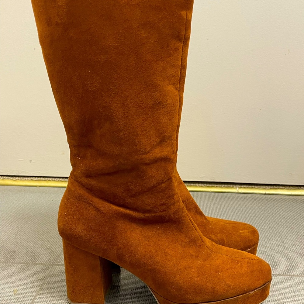 Brown faux suede platform boots. Purchased while vintage shopping.